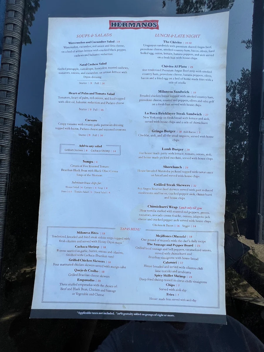 Menu, Hermanos Restaurant & Wine Bar