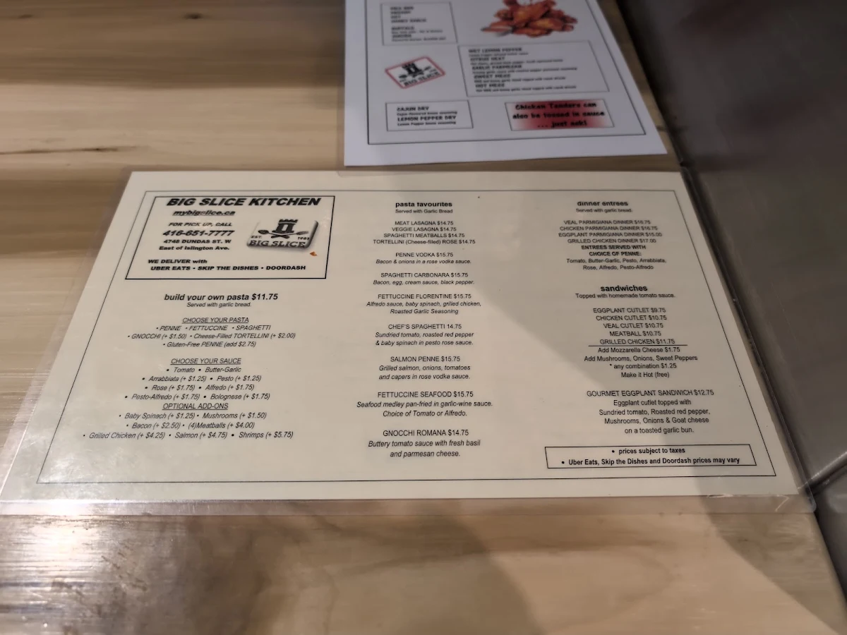 Menu, BIG SLICE KITCHEN