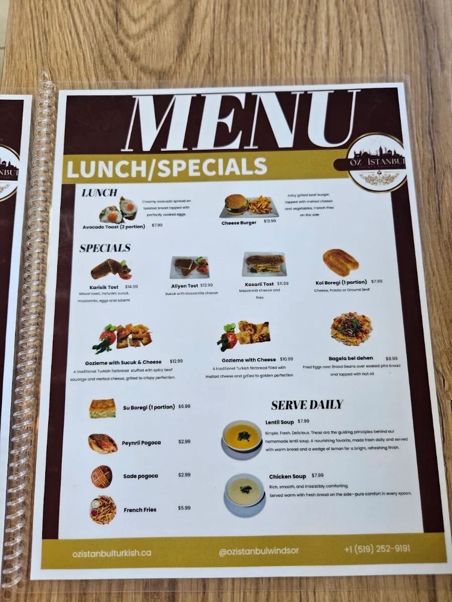 Menu, OZ Istanbul Turkish Pastry & Breakfast