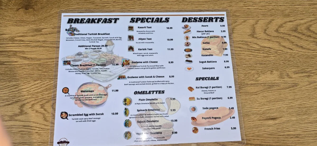 Menu, OZ Istanbul Turkish Pastry & Breakfast