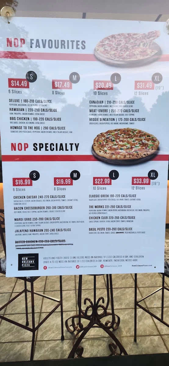 Menu, New Orleans Pizza