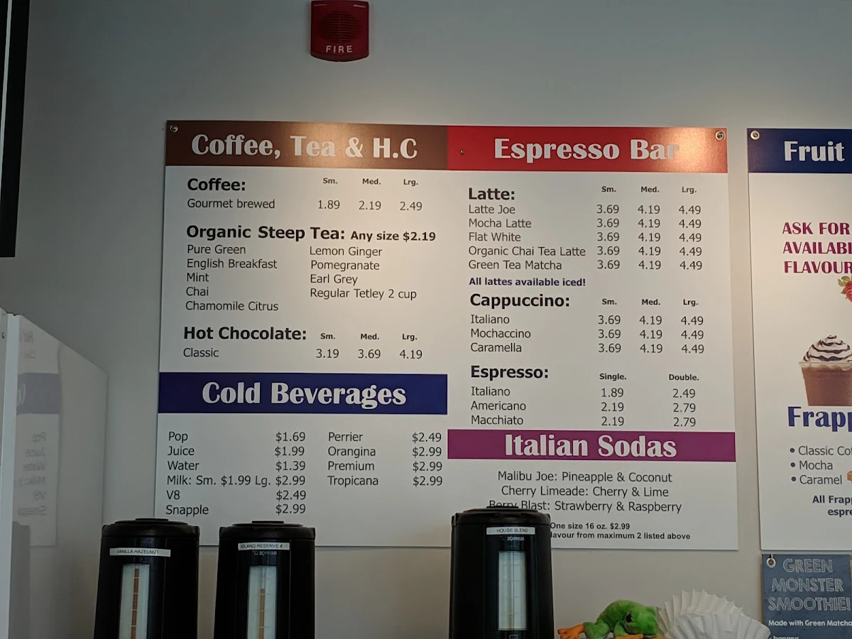 Menu, Java Joe's