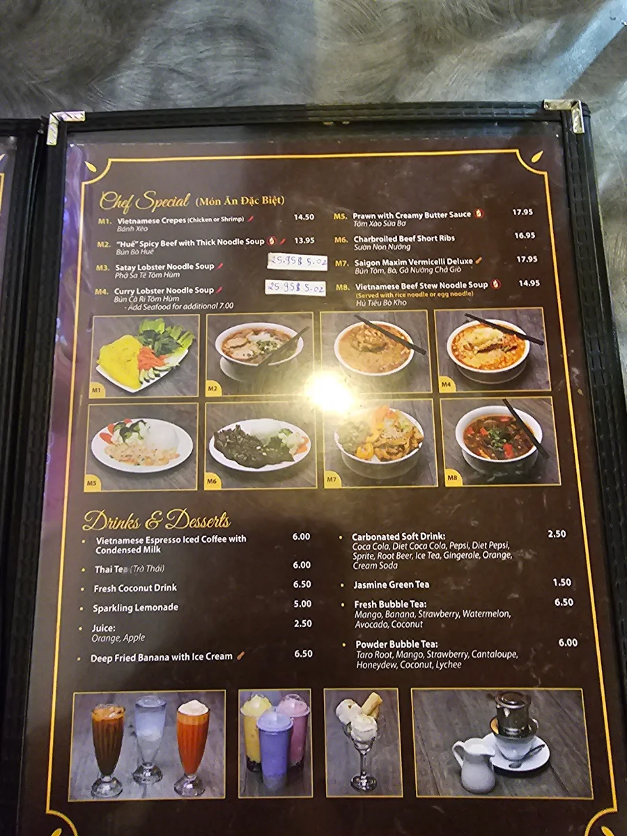 Menu, Saigon Maxim (Riverbend)
