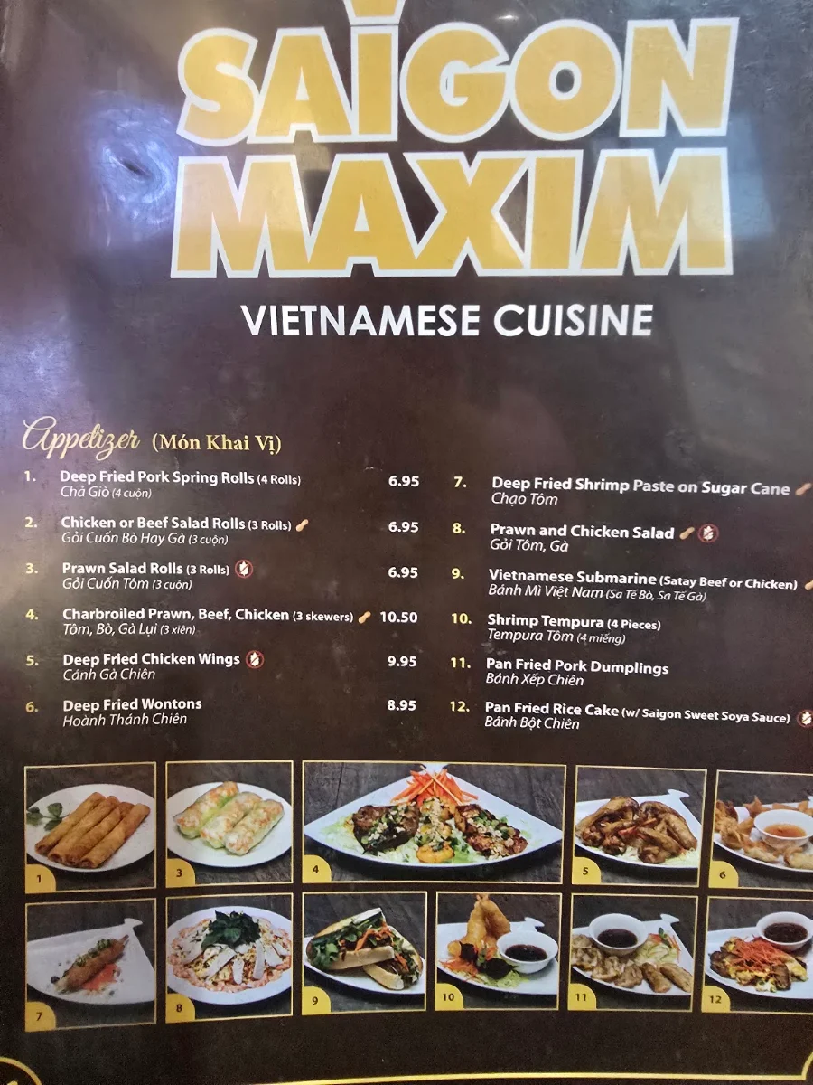 Menu, Saigon Maxim (Riverbend)