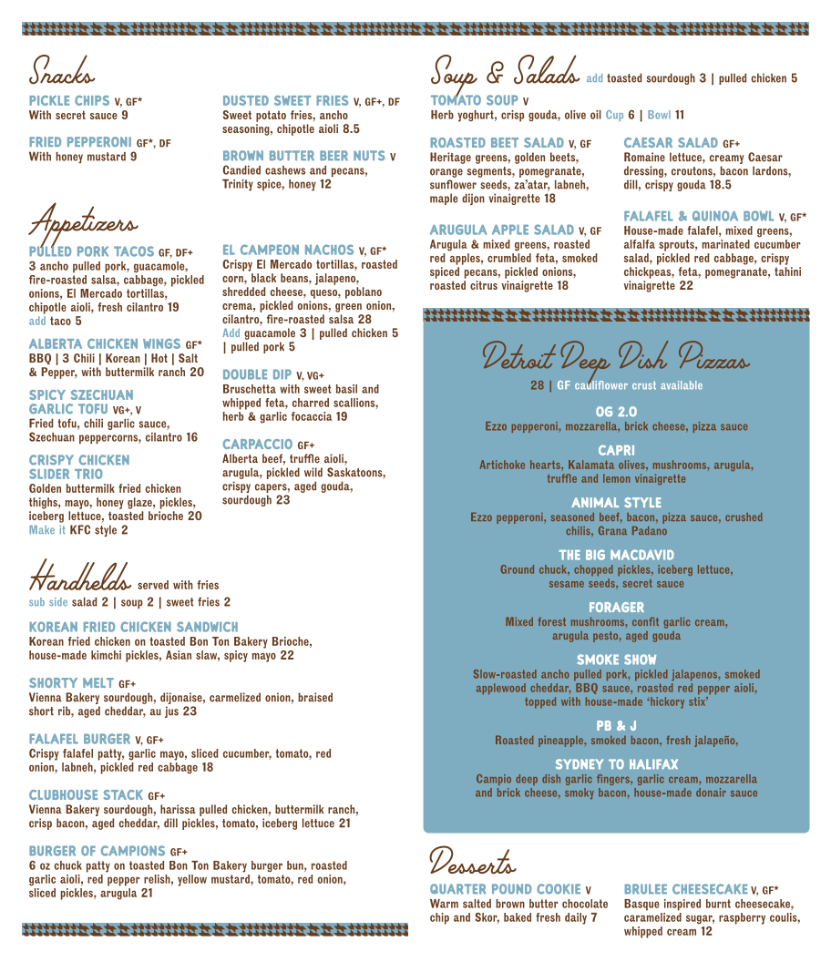 Menu, Campio Brewing Co.