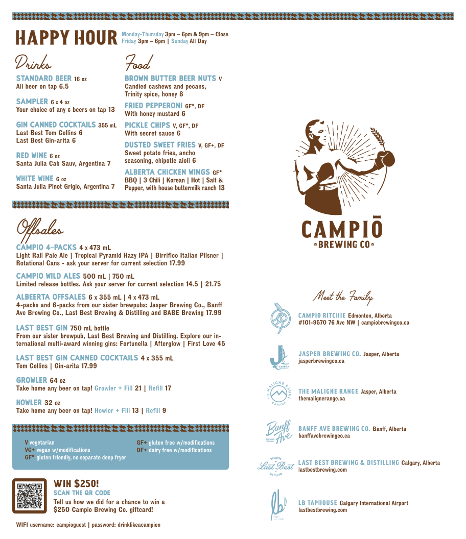 Menu, Campio Brewing Co.