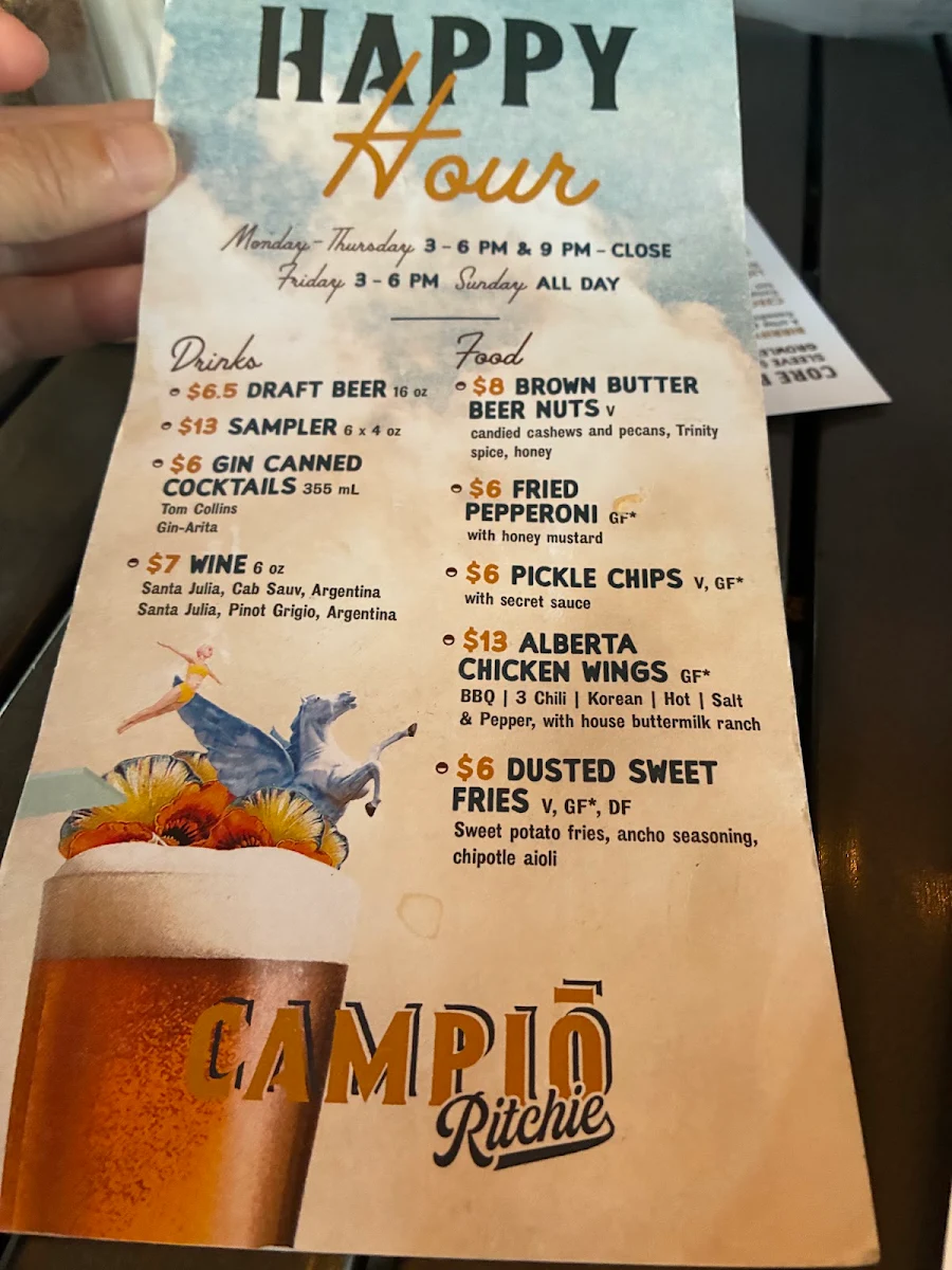 Menu, Campio Brewing Co.