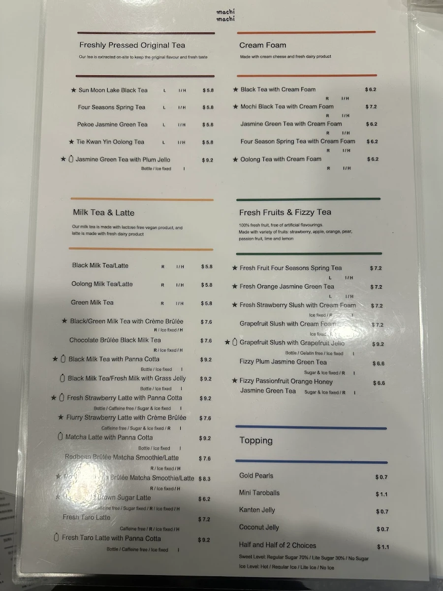 Menu, Machi Machi