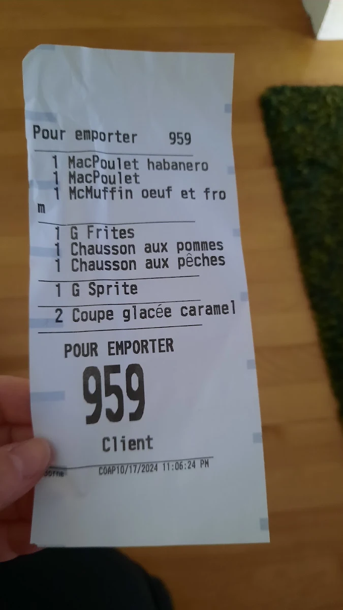 Menu, McDonald's