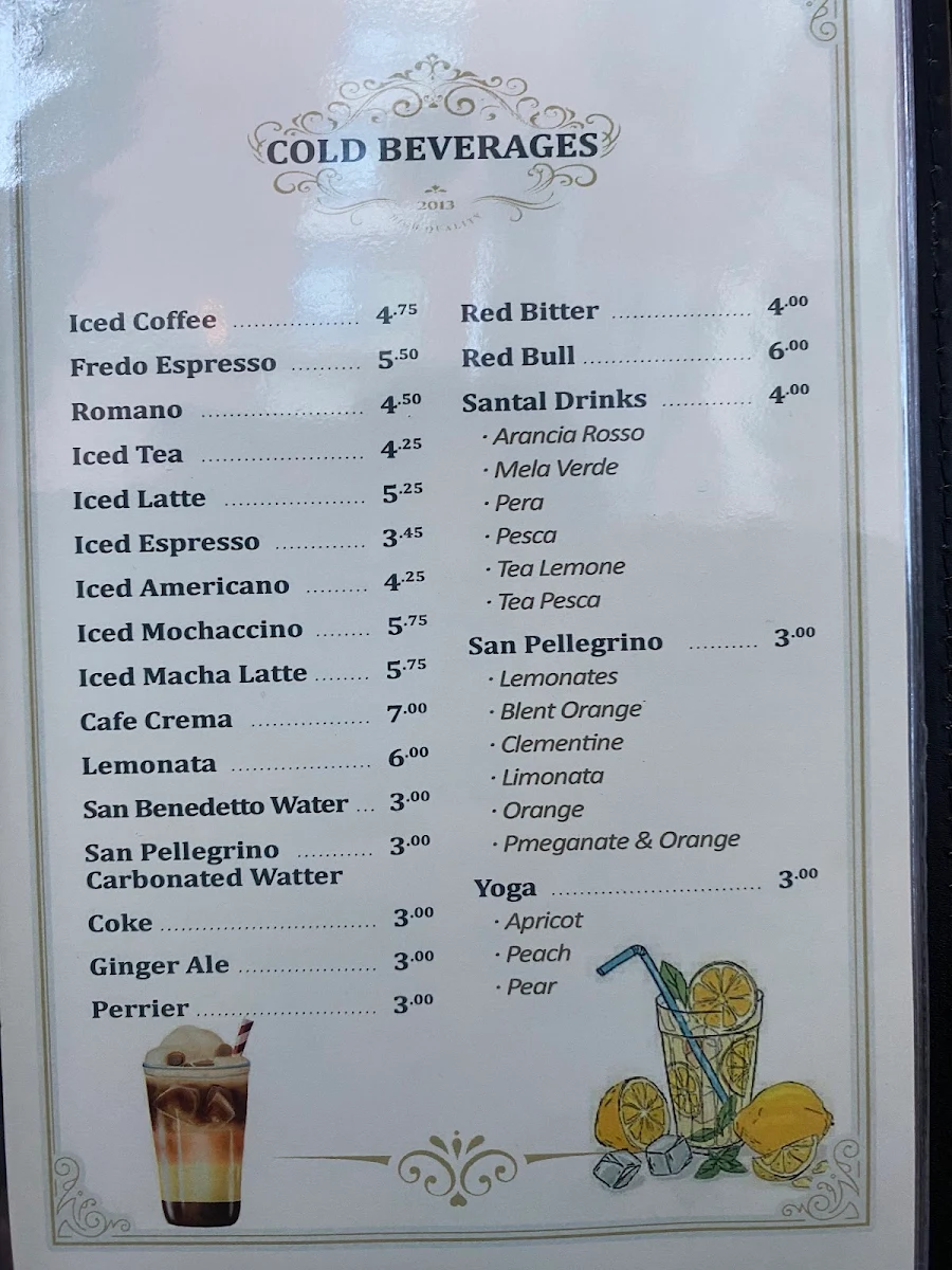 Menu, BEVO Espresso & Gelato