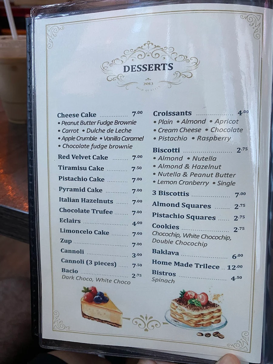 Menu, BEVO Espresso & Gelato