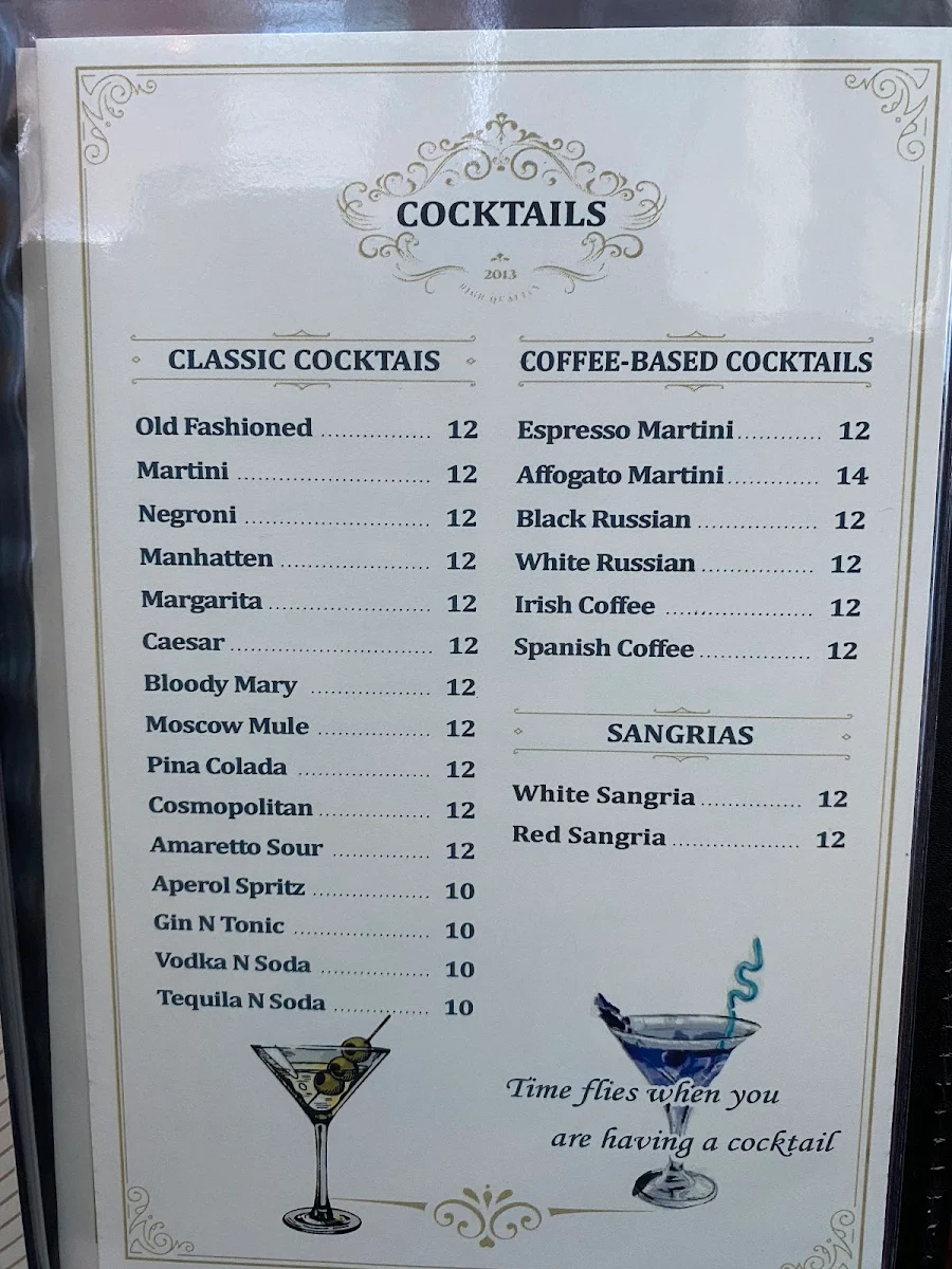Menu, BEVO Espresso & Gelato