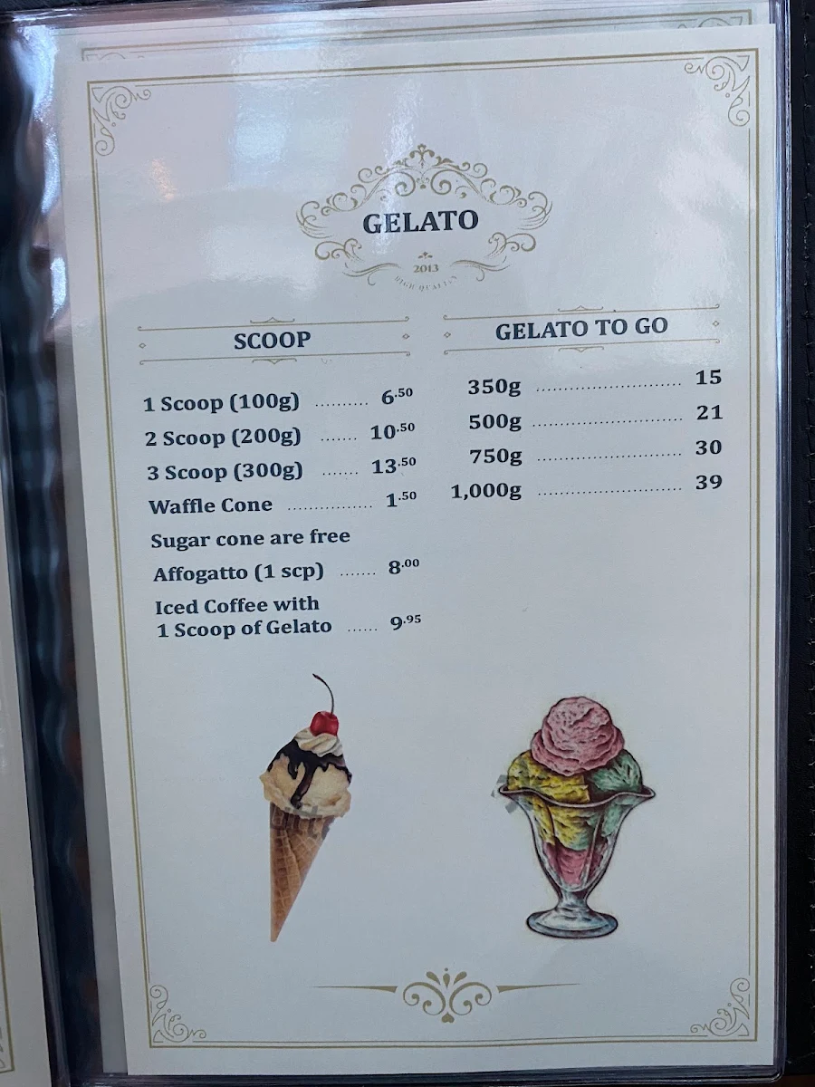 Menu, BEVO Espresso & Gelato