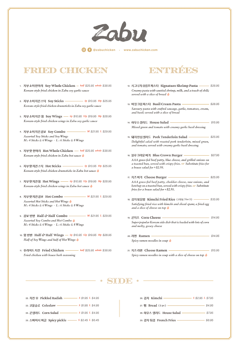 Menu, Zabu Chicken