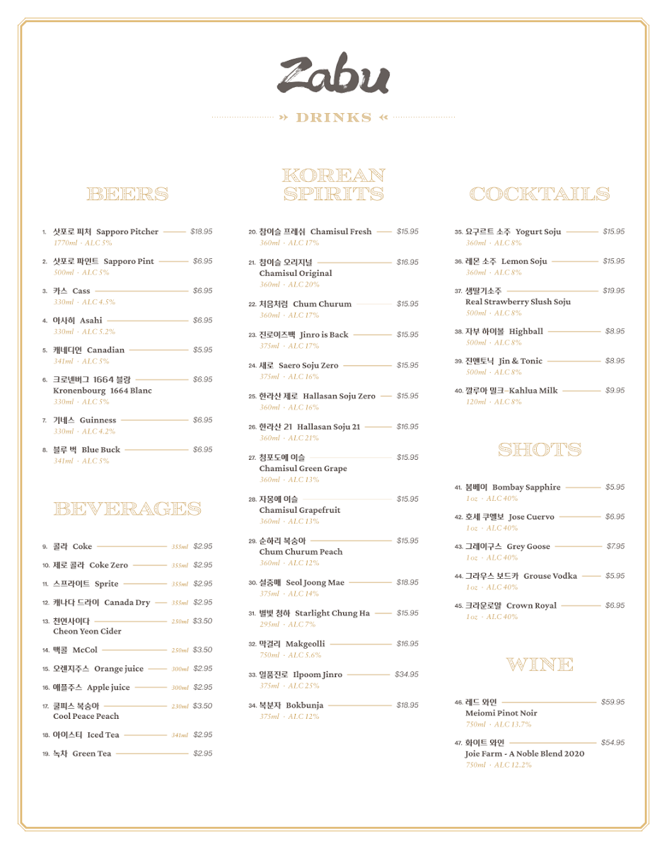 Menu, Zabu Chicken