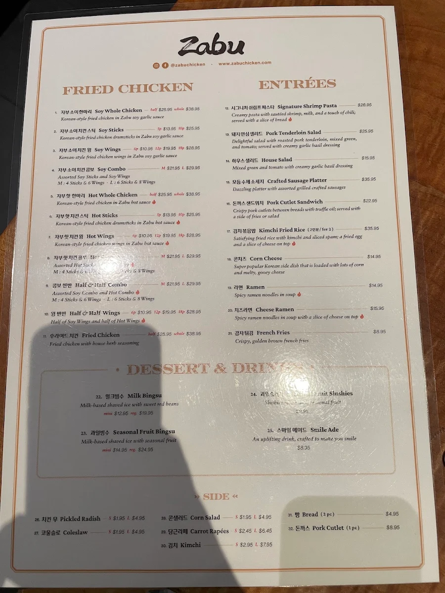 Menu, Zabu Chicken