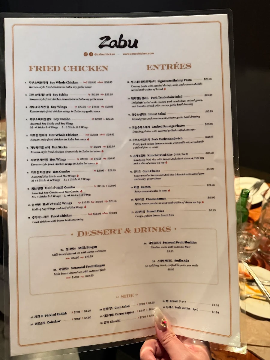 Menu, Zabu Chicken