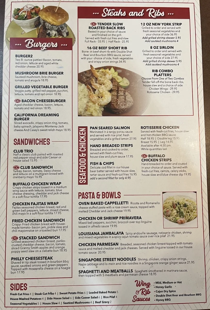 Menu, Casey’s Grill Bar