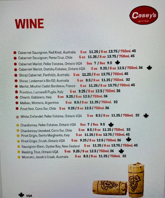 Menu, Casey’s Grill Bar