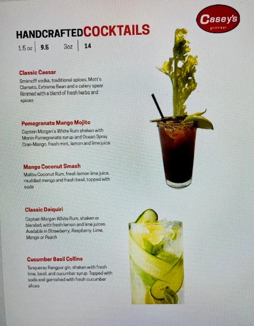 Menu, Casey’s Grill Bar
