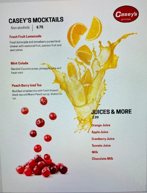 Menu, Casey’s Grill Bar