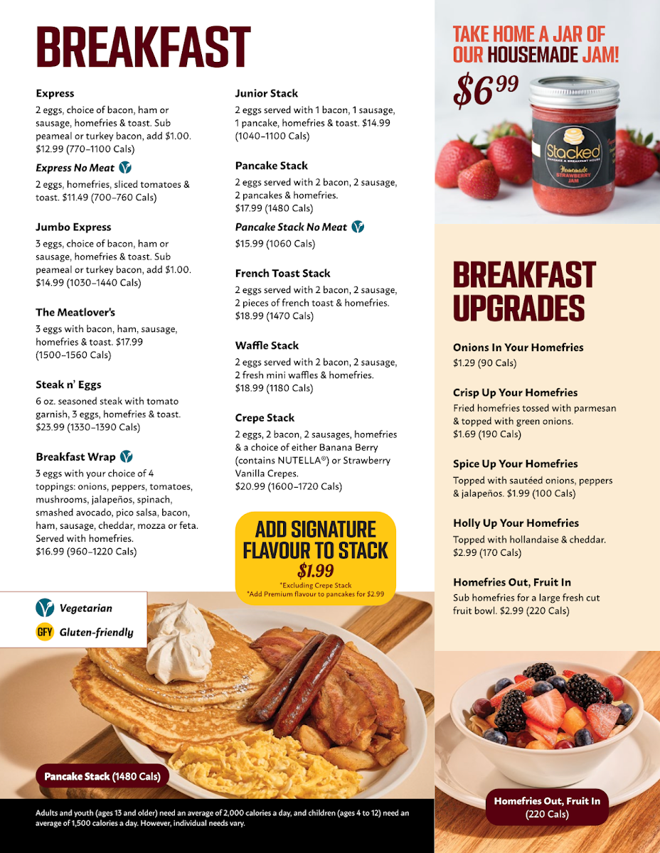 Menu, Stacked Pancake & Breakfast House