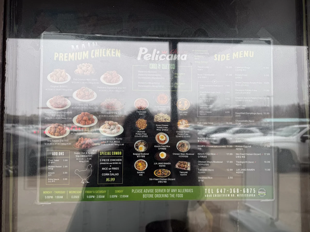 Menu, PELICANA MISSISSAUGA