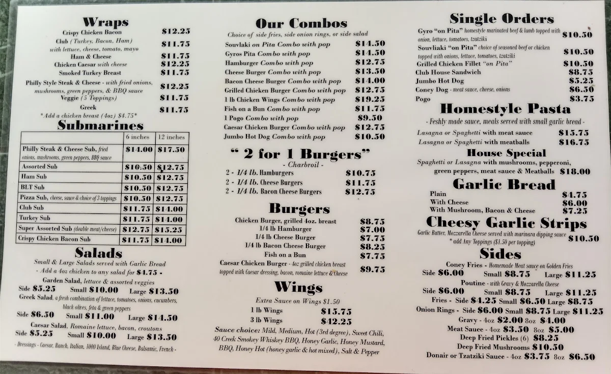 Menu, Goodys Pizzeria Bayside