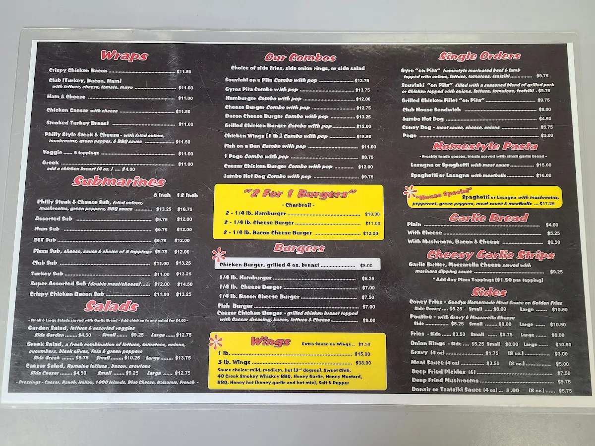 Menu, Goodys Pizzeria Bayside