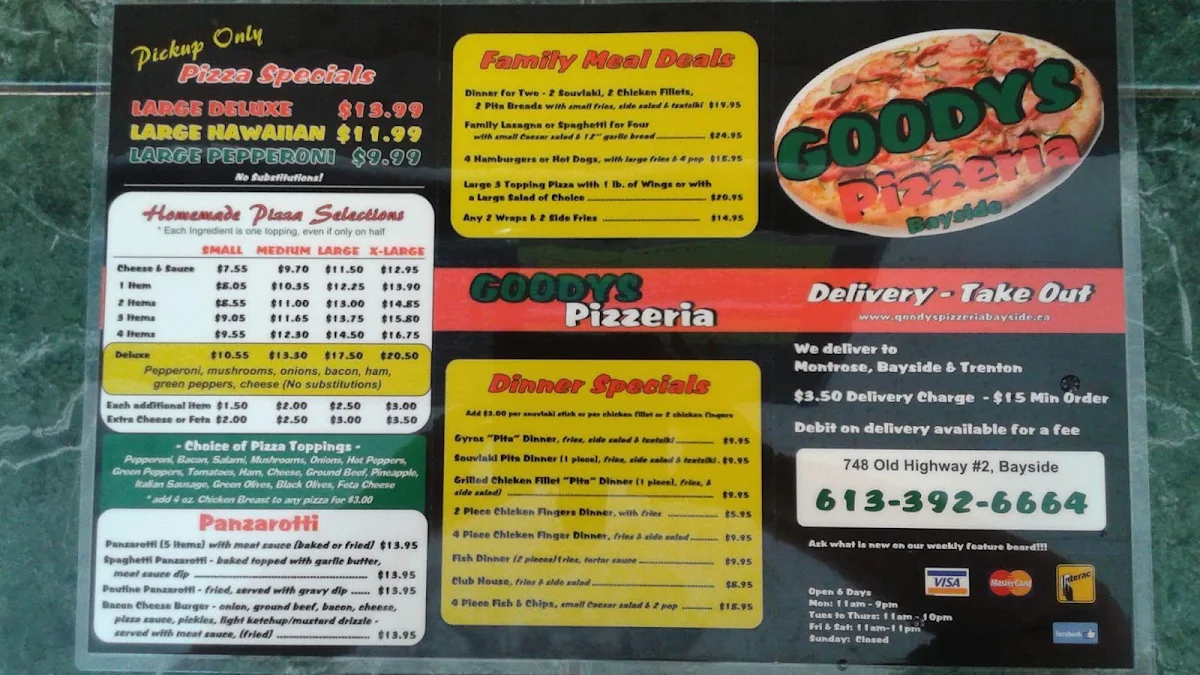 Menu, Goodys Pizzeria Bayside
