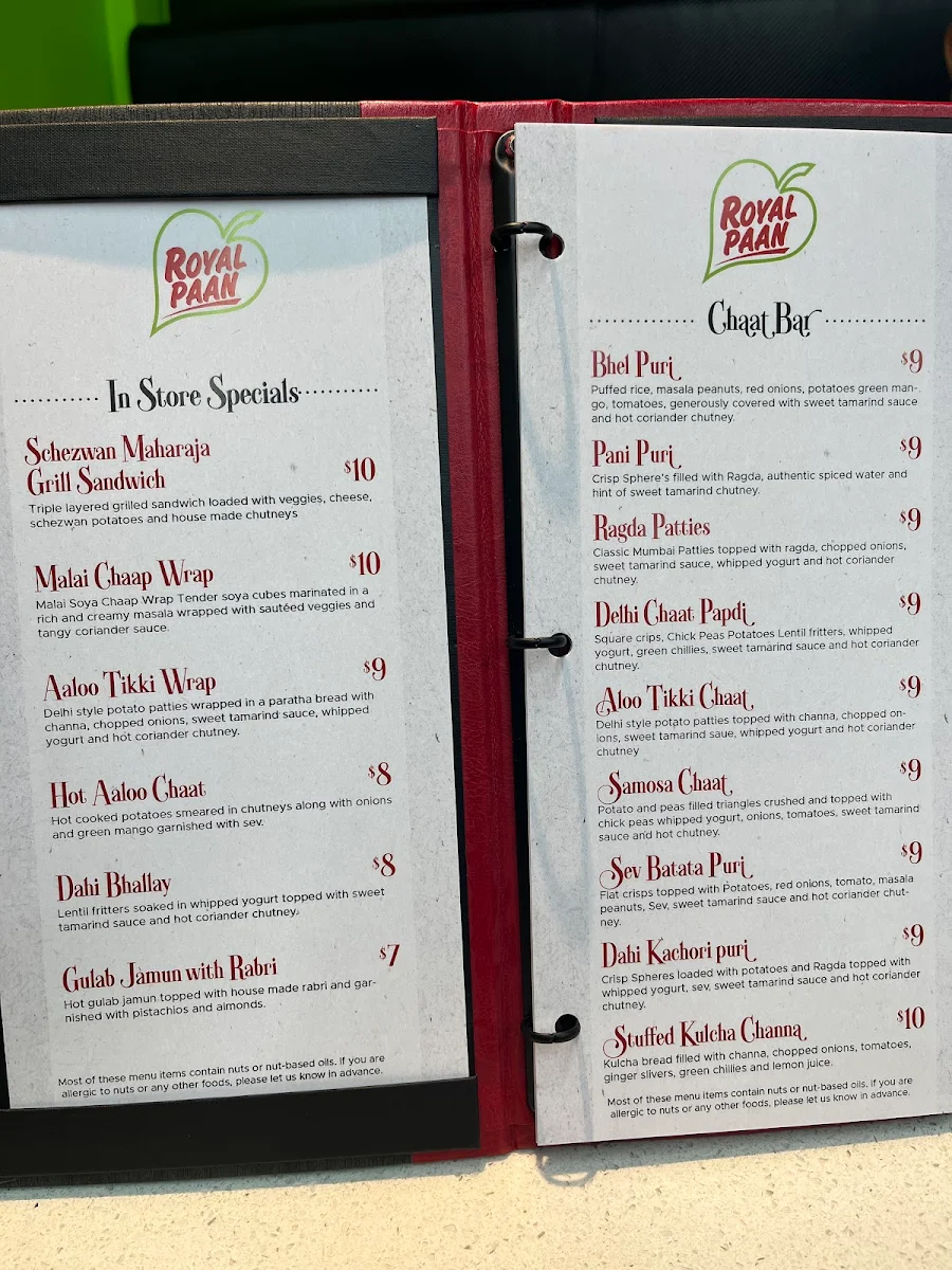 Menu, Royal Paan
