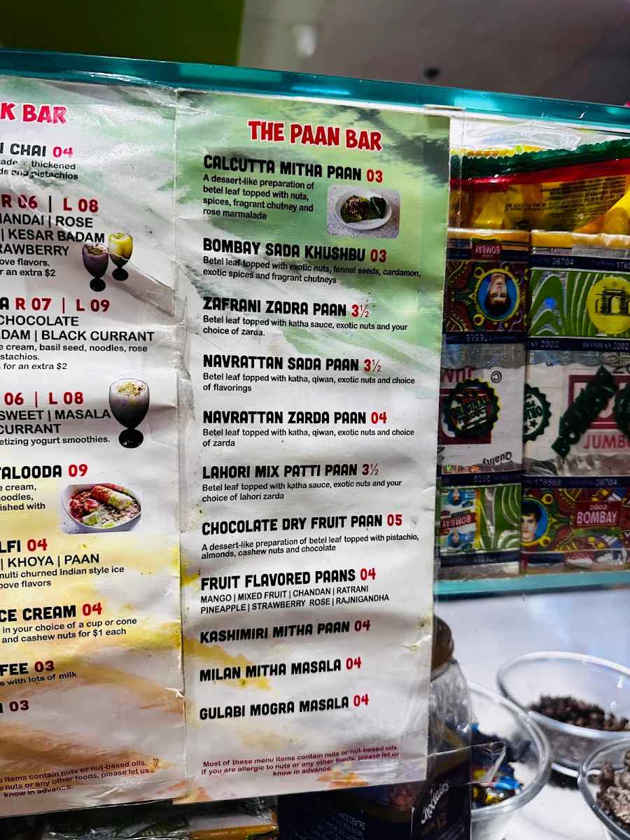 Menu, Royal Paan