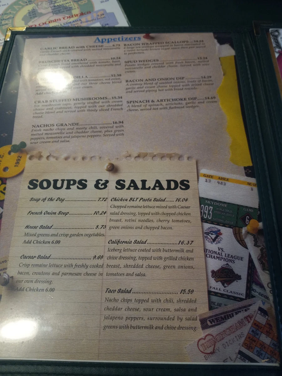Menu, Paddy O'Neils Restaurant Pub