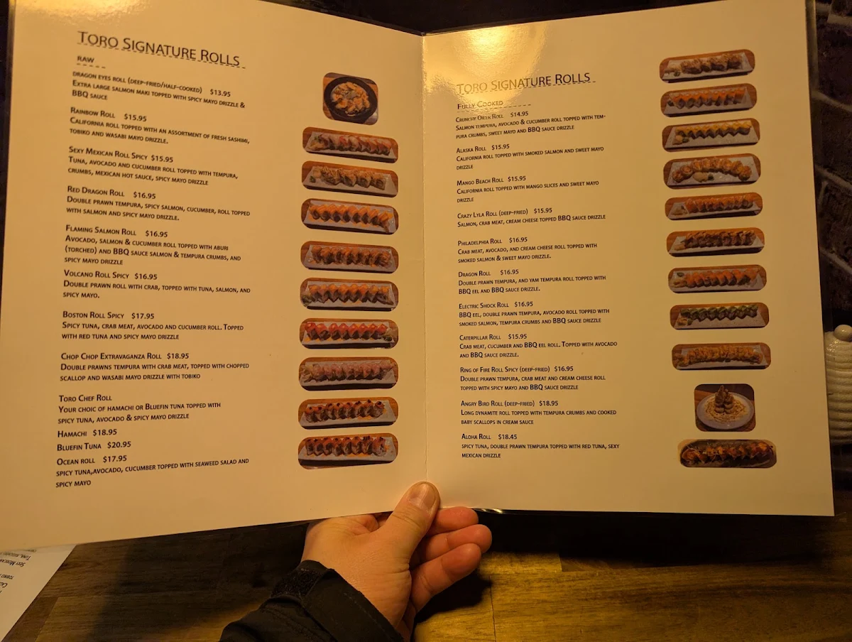 Menu, Toro sushi bar&grill