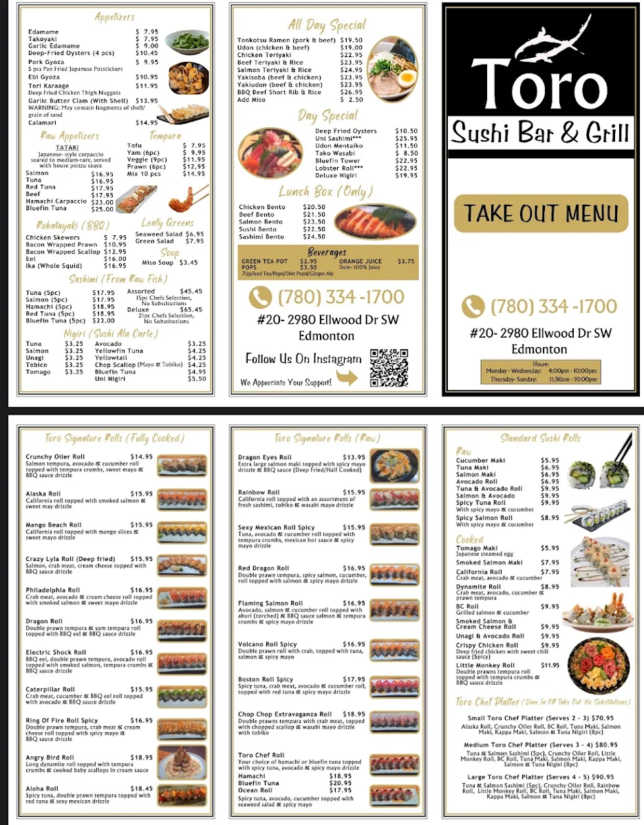 Menu, Toro sushi bar&grill