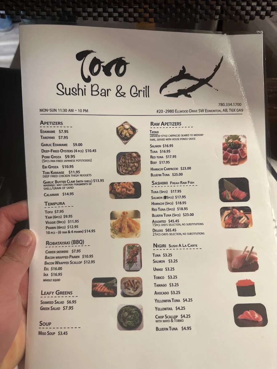 Menu, Toro sushi bar&grill