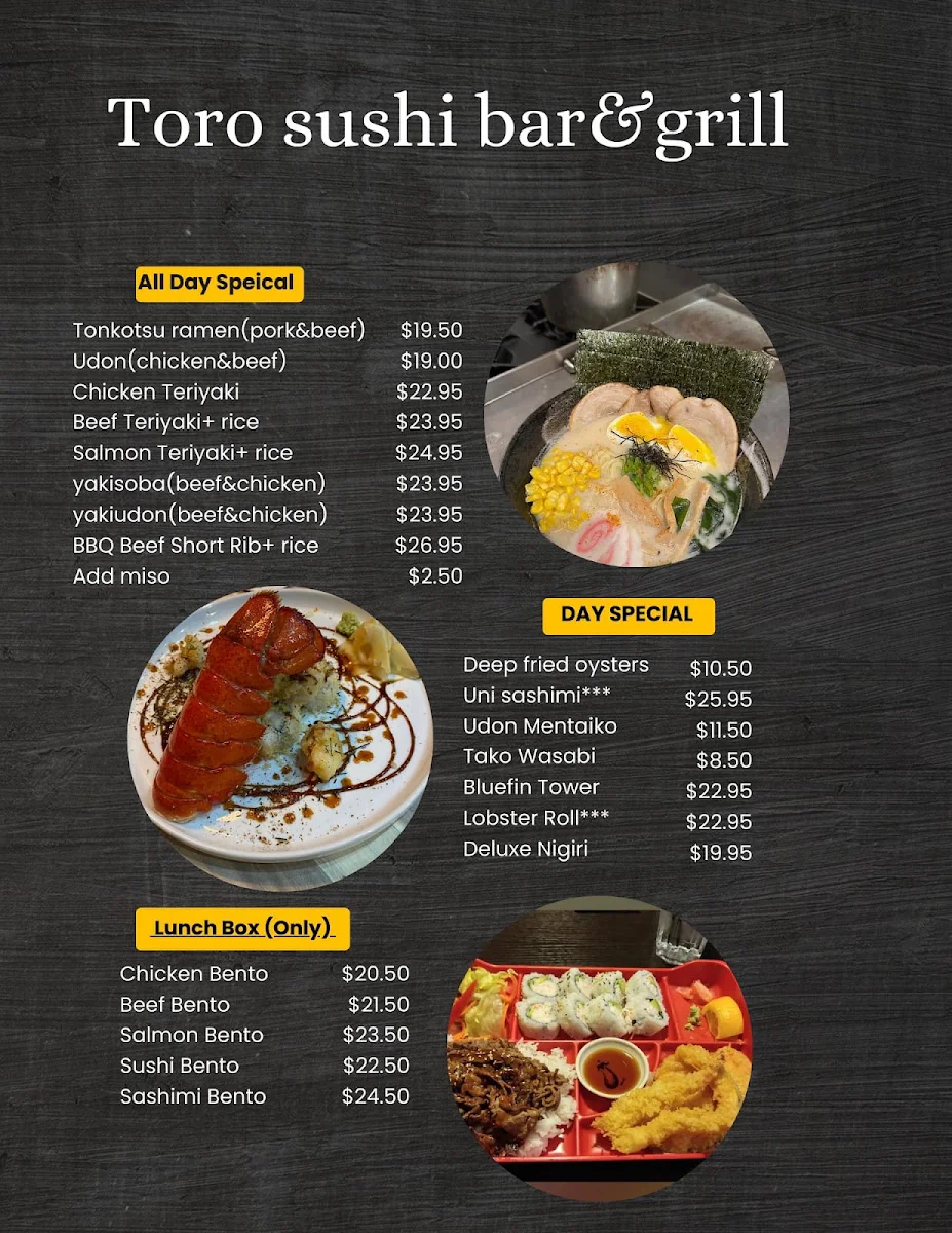 Menu, Toro sushi bar&grill