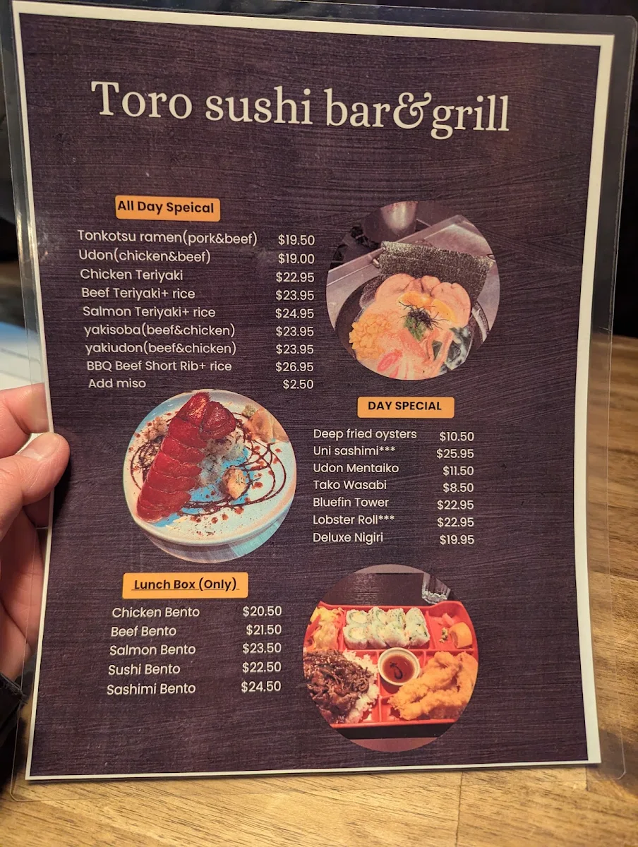 Menu, Toro sushi bar&grill