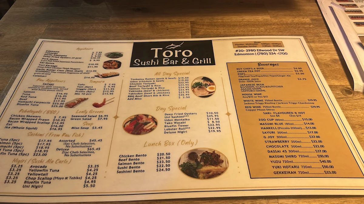Menu, Toro sushi bar&grill
