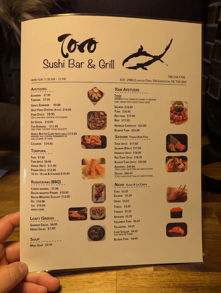 Menu, Toro sushi bar&grill
