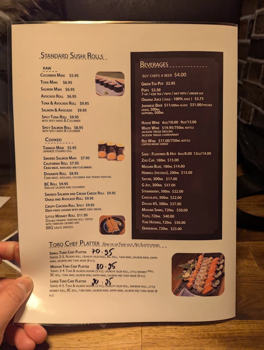 Menu, Toro sushi bar&grill