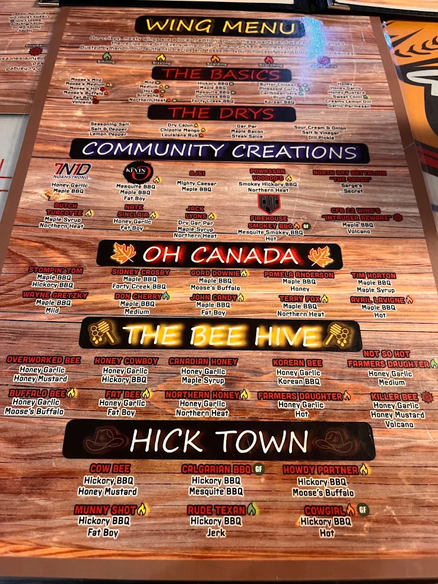 Menu, Moose's Cookhouse