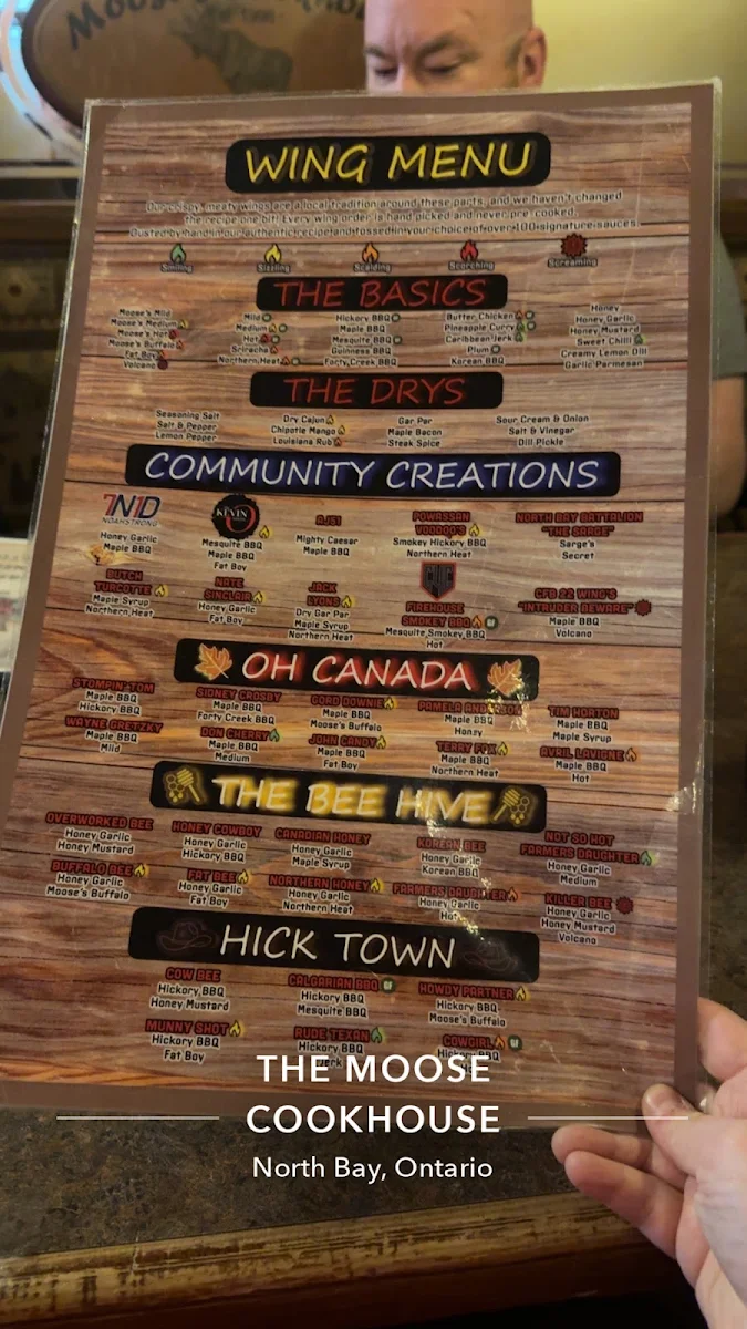 Menu, Moose's Cookhouse