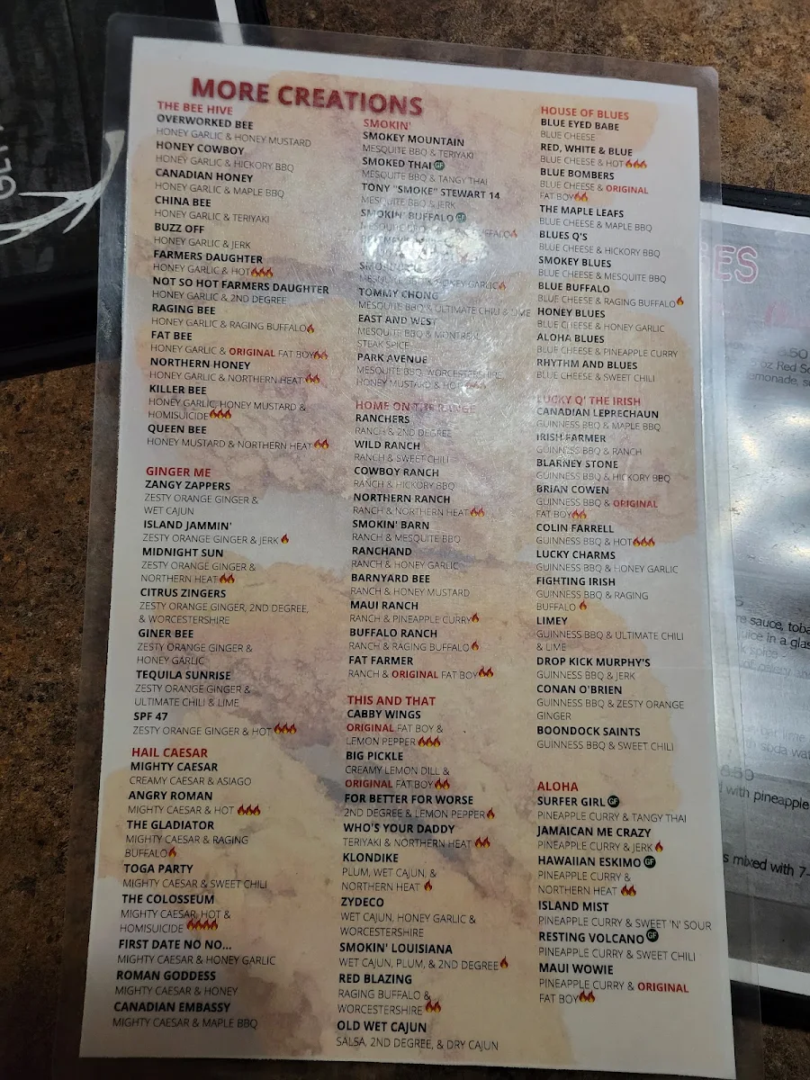 Menu, Moose's Cookhouse