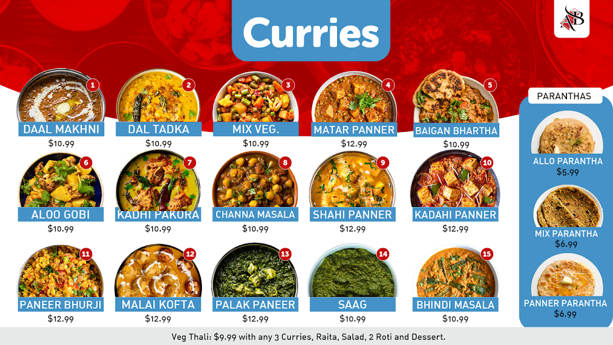 Menu, AB Foods and Catering - Tiffin Service Brampton | Event Catering