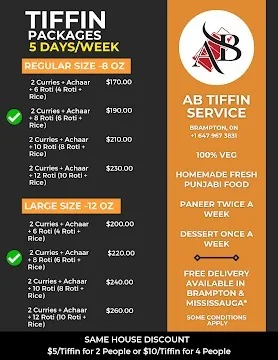 Menu, AB Foods and Catering - Tiffin Service Brampton | Event Catering