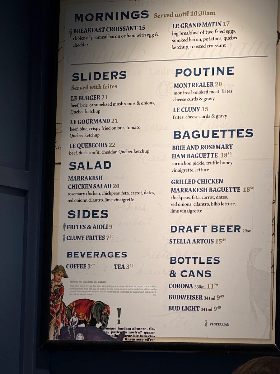 Menu, Cluny Grille