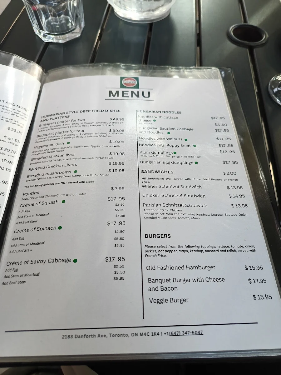 Menu, Budapest Hungarian Restaurant