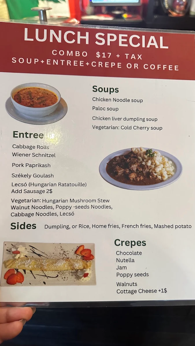 Menu, Budapest Hungarian Restaurant
