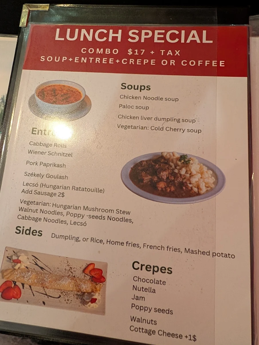 Menu, Budapest Hungarian Restaurant